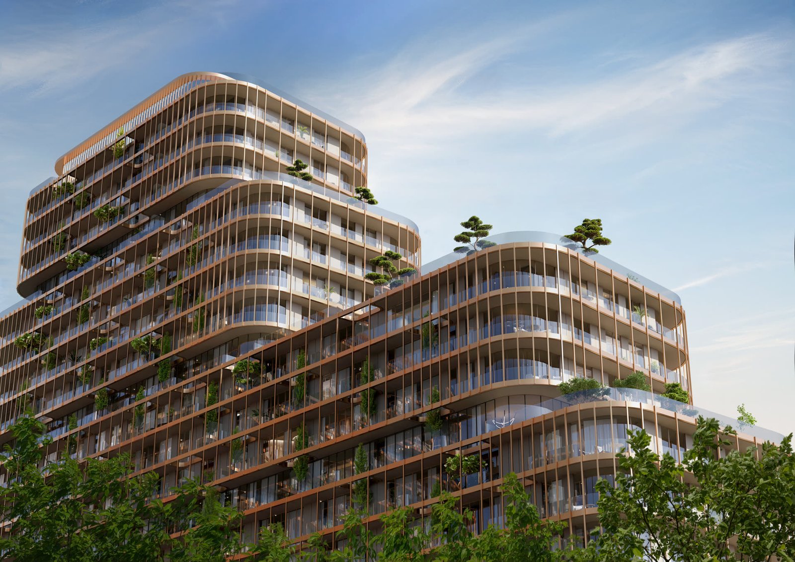 Upper facade with planted balconies